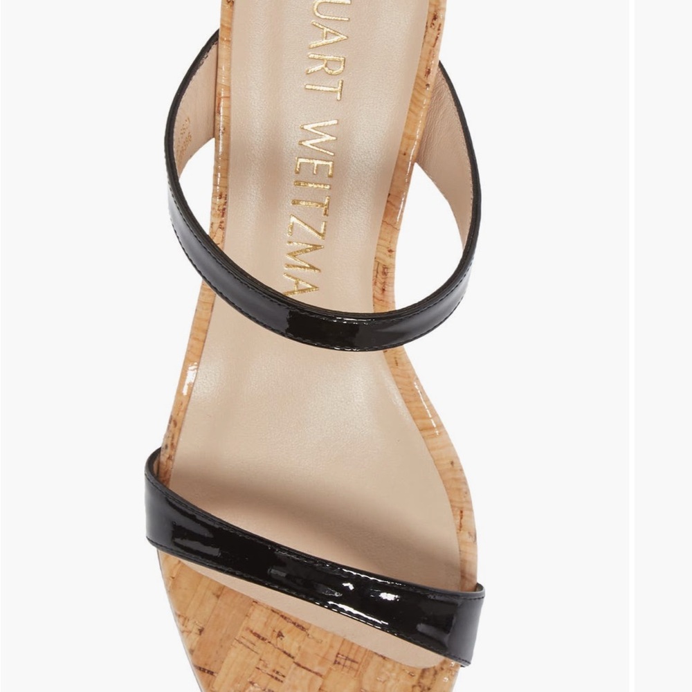 Stuart Weitzman Black Patent Cork Wedge Sandals - Picture 3 of 8